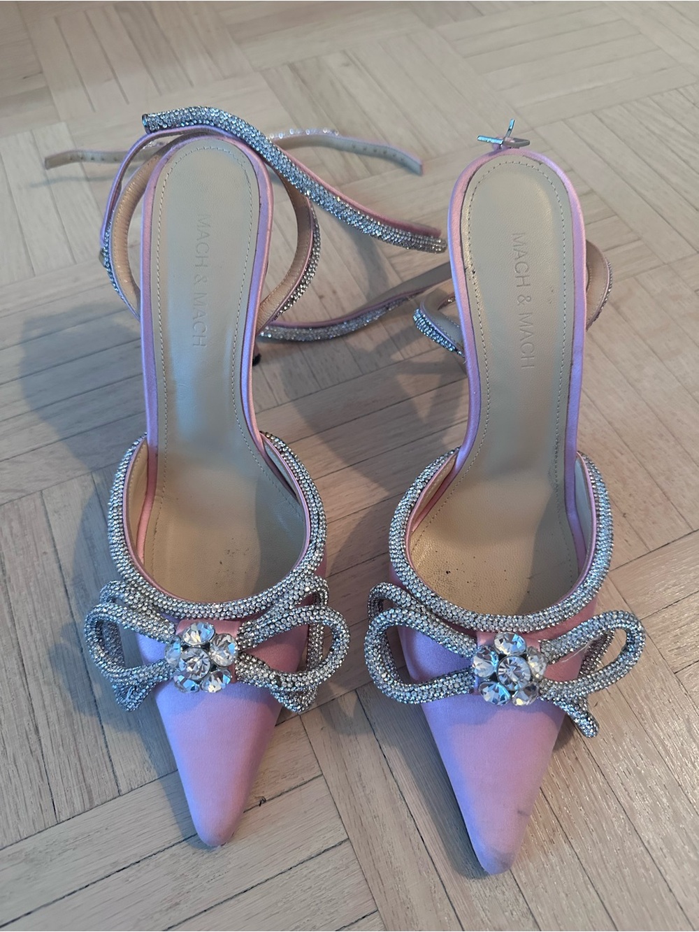 Mach & Mach Satin Bow Accents Slingback Pumps